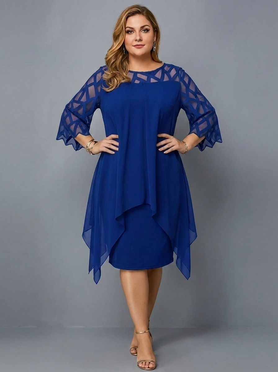 Women's Round Neck Embroidered Patchwork Mini Dress