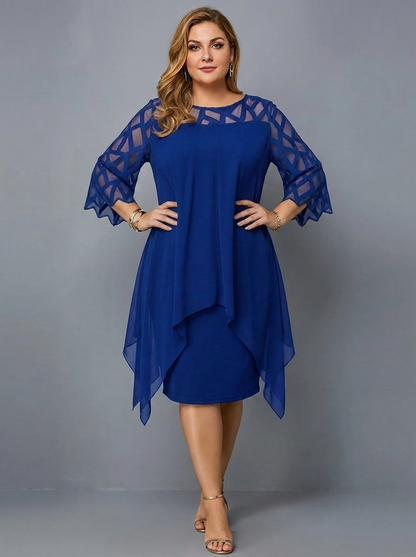 Women's Round Neck Embroidered Patchwork Mini Dress