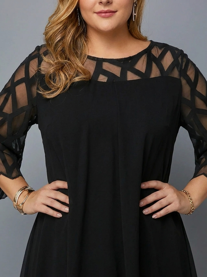 Women's Round Neck Embroidered Patchwork Mini Dress