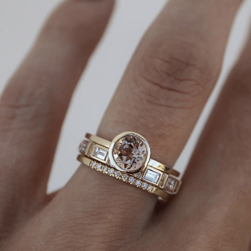 Susana | Set of Crystal Inlay Rings in Gold