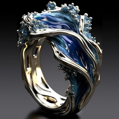 Retro Gold Ring Featuring Ocean Wave Design