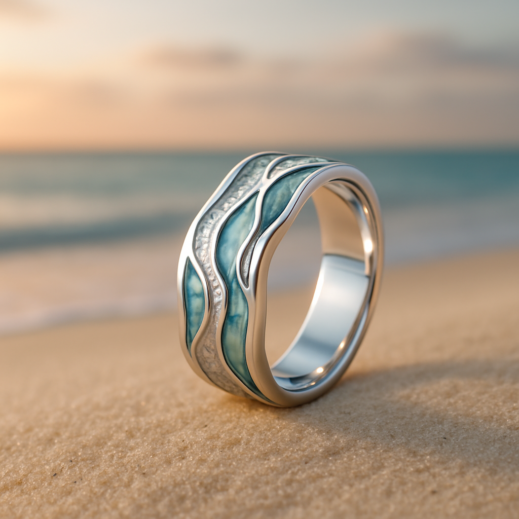 Turquoise Wave-Inspired Silver Ring