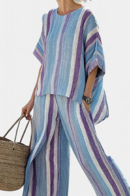 Ginevra | Women's Longline elegant mauve pastel top and striped trousers