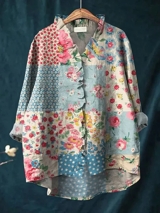 Jaclynn | Women's Floral Shirt with Ruffle Detail