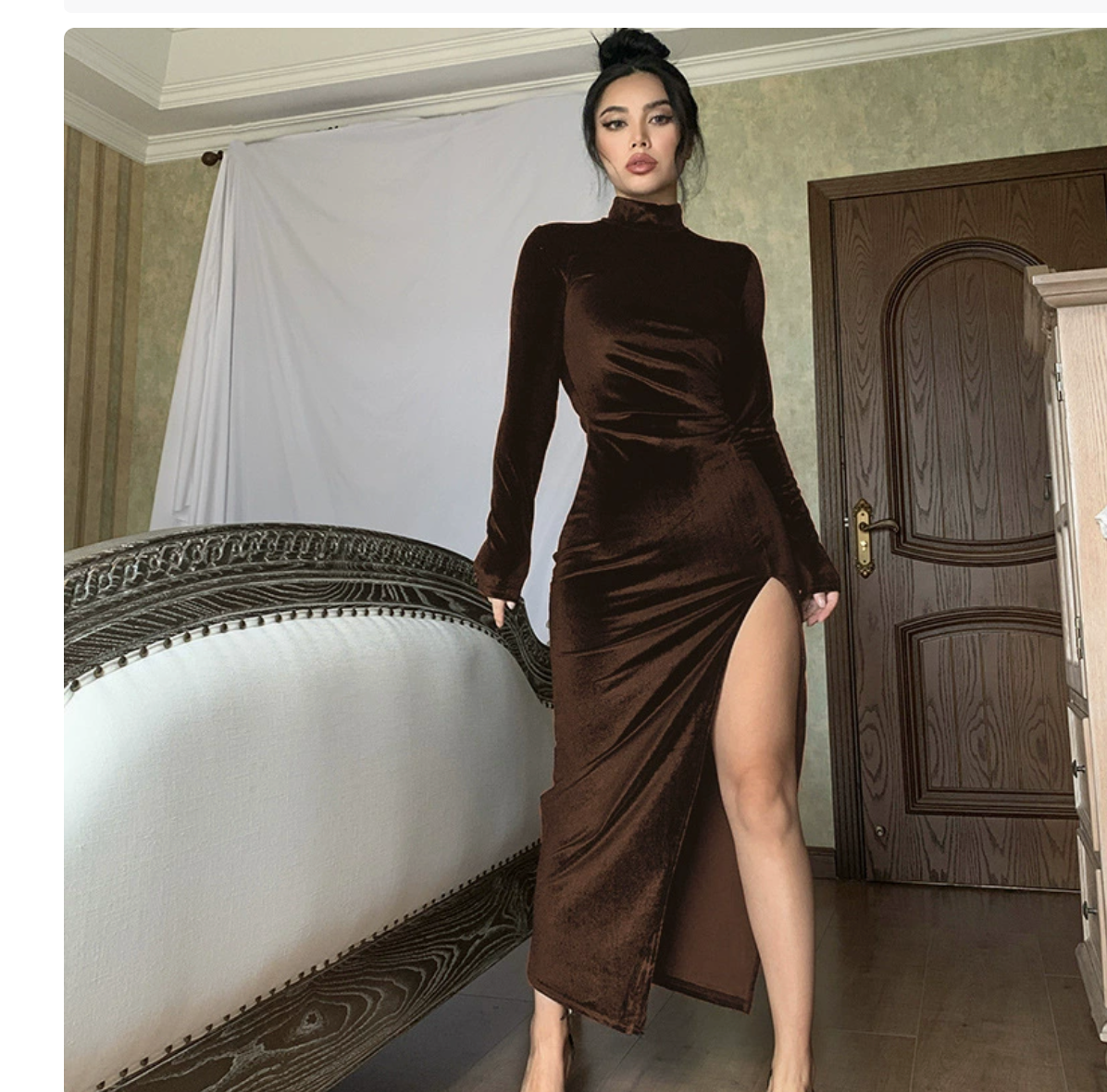 Women's Maxi Dress with Patchwork and Balloon Sleeves