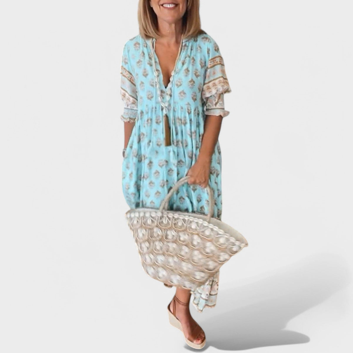 Marlena | Women's Midi Dress with V-Neck and A-Line Silhouette