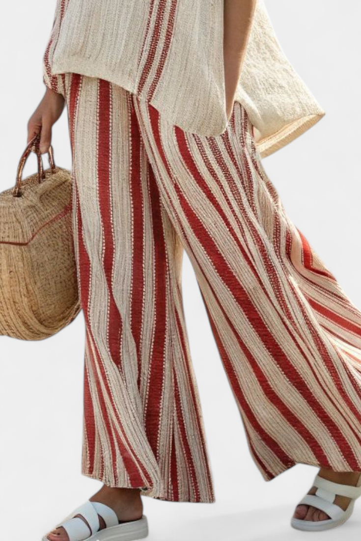 Mirella | Women's Longline structured red striped top and trousers