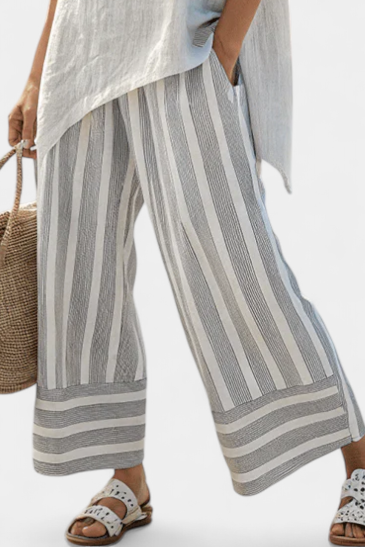 Fiorella | Women's Longline Relaxed elegant asymmetric blouse and striped trousers