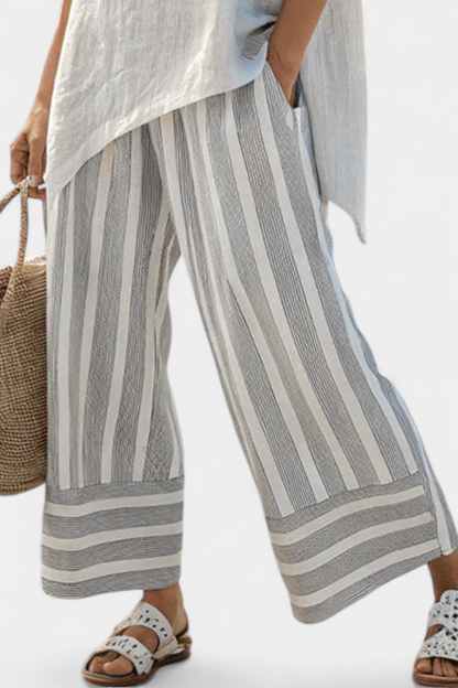 Fiorella | Women's Longline Relaxed elegant asymmetric blouse and striped trousers