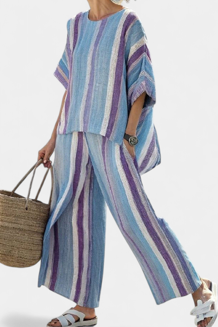 Ginevra | Women's Longline elegant mauve pastel top and striped trousers