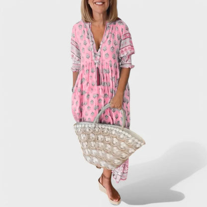 Marlena | Women's Midi Dress with V-Neck and A-Line Silhouette