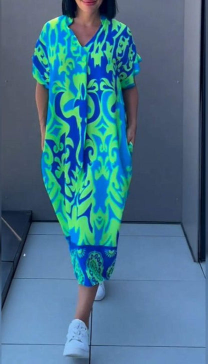 Nia | Women's Floral Midi Dress with V-Neck