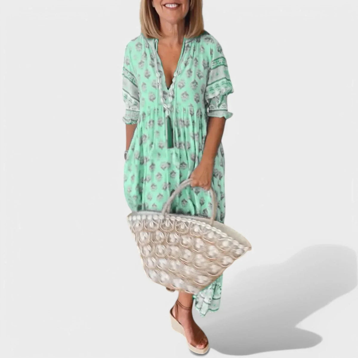 Marlena | Women's Midi Dress with V-Neck and A-Line Silhouette
