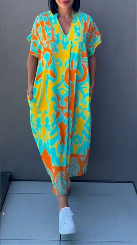 Nia | Women's Floral Midi Dress with V-Neck