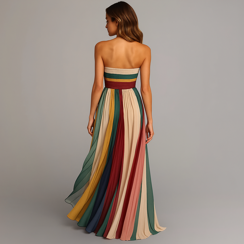 Judith | Women's Colourful Pleated Strapless Maxi Dress for Summer