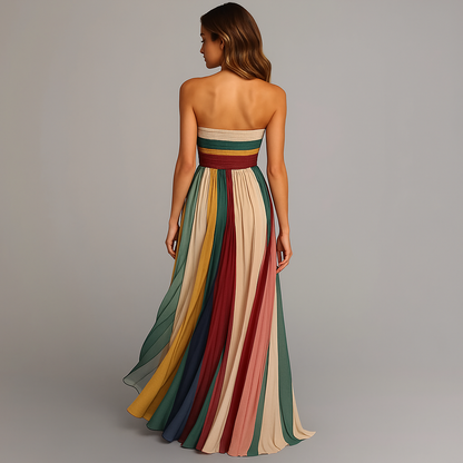 Judith | Women's Colourful Pleated Strapless Maxi Dress for Summer