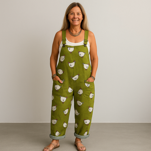 Women's Vintage Wide Leg Jumpsuit, Effortless Style & Comfort with Pockets