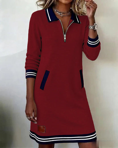 Women's Chic Long Sleeve Midi Dress with Pockets
