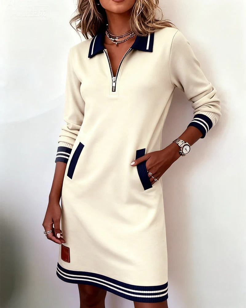 Women's Chic Long Sleeve Midi Dress with Pockets