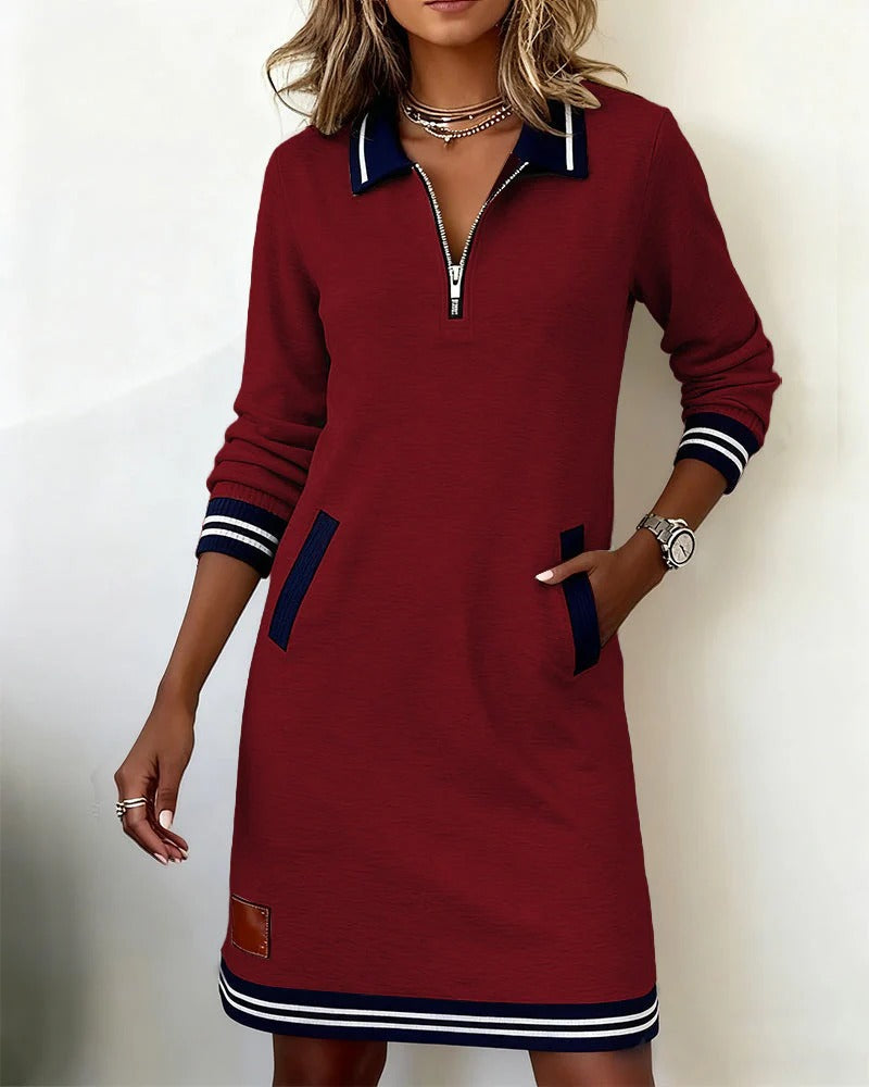 Women's Chic Long Sleeve Midi Dress with Pockets