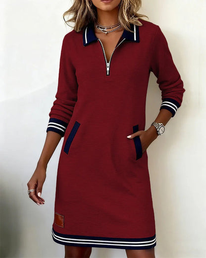 Women's Chic Long Sleeve Midi Dress with Pockets