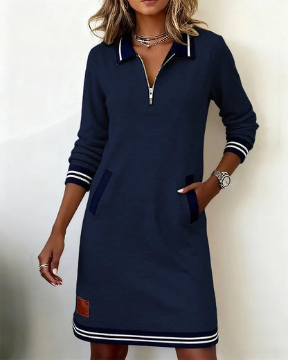 Women's Chic Long Sleeve Midi Dress with Pockets