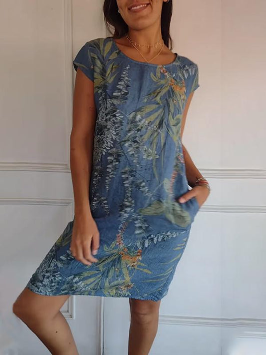 Ysella | Women's Relaxed Casual Printed Midi Dress with Pockets
