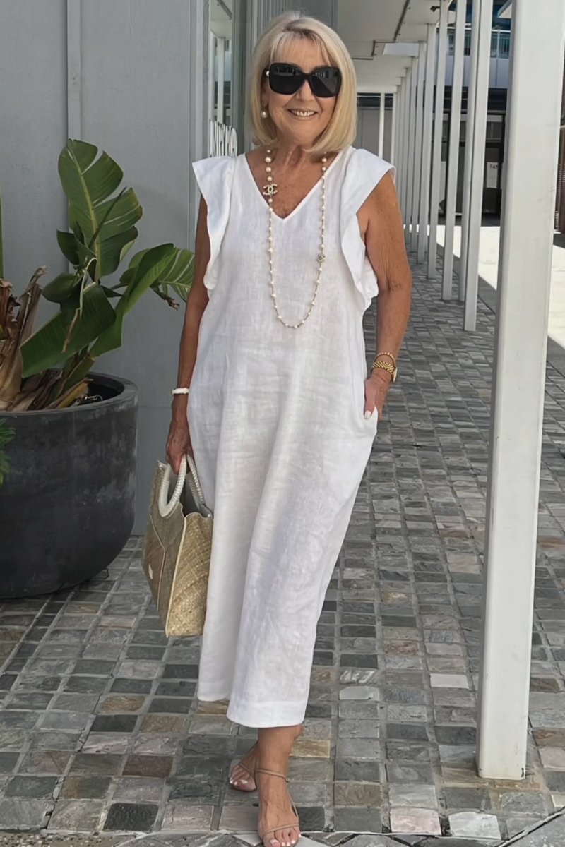 Roselyn | Women's Effortless Charm Midi Dress with Pockets and Ruffle Detail
