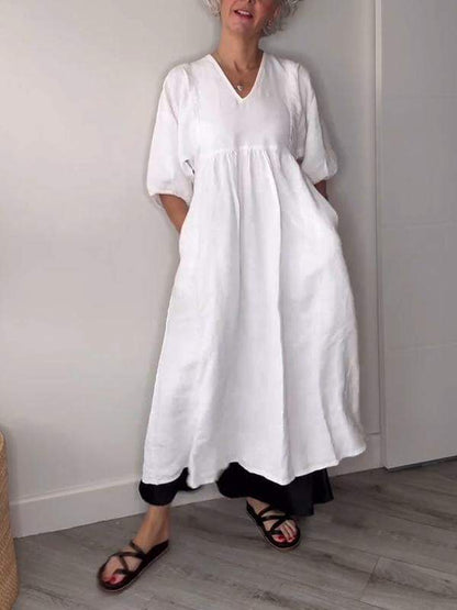 Eeva | Women's Casual Midi Dress with V-Neck and Pockets