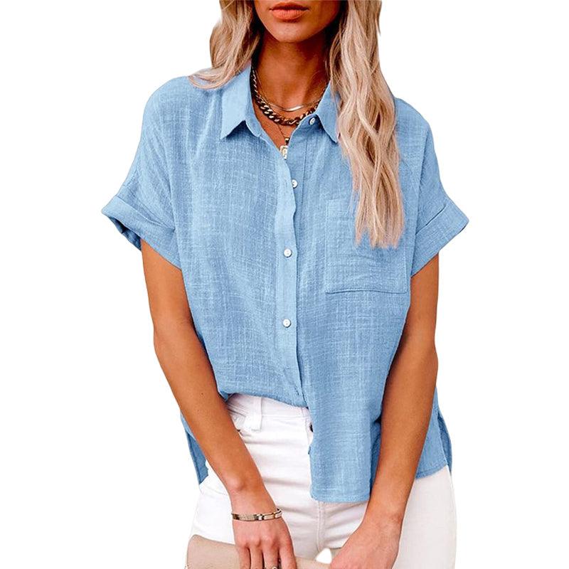 Women's Short Sleeve Blouse with Pockets and Buttons