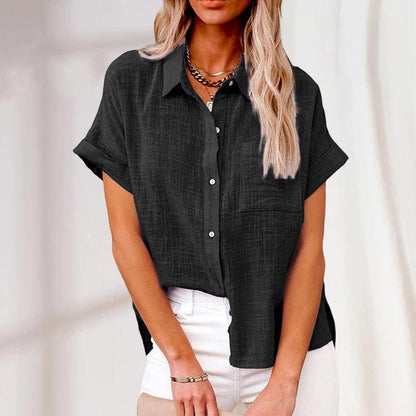 Women's Short Sleeve Blouse with Pockets and Buttons