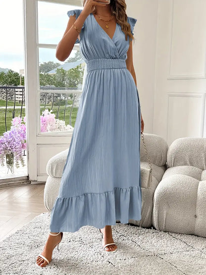 Julia | Women's Ruffled Midi Dress with V-Neck
