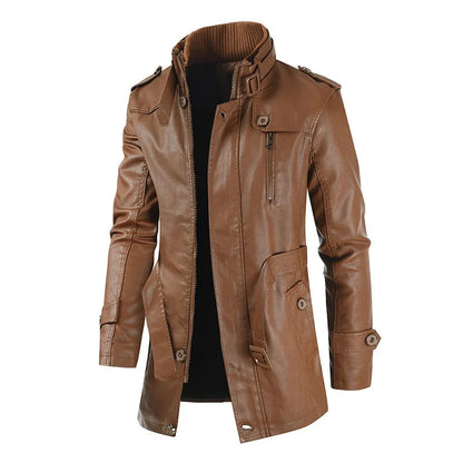 Men's Elegant Long Biker Jacket with Long Sleeve