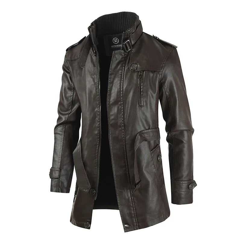 Men's Elegant Long Biker Jacket with Long Sleeve