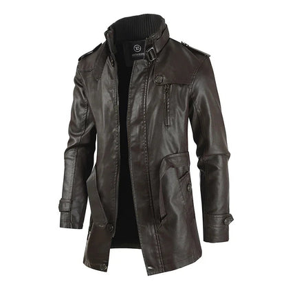Men's Elegant Long Biker Jacket with Long Sleeve