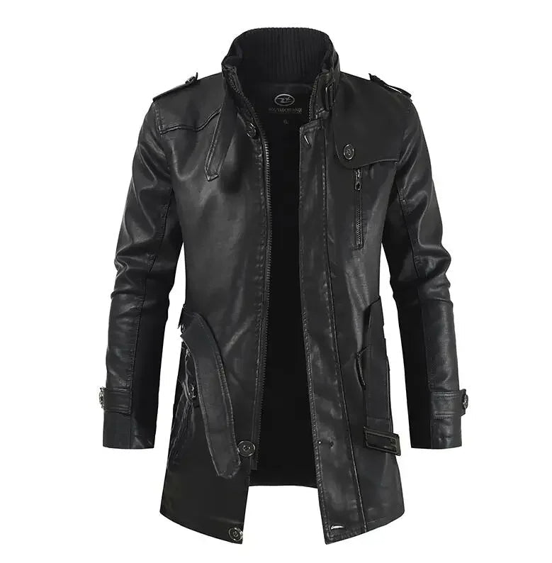 Men's Elegant Long Biker Jacket with Long Sleeve