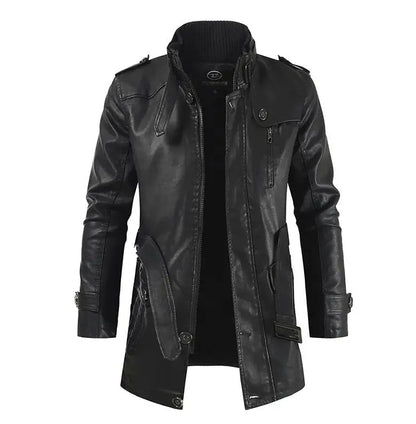 Men's Elegant Long Biker Jacket with Long Sleeve