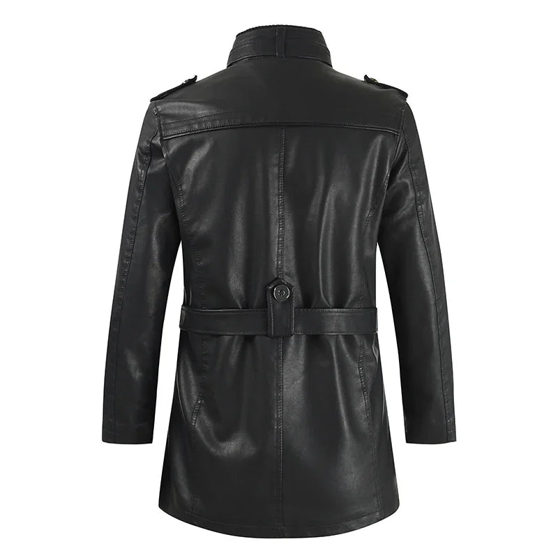 Men's Elegant Long Biker Jacket with Long Sleeve