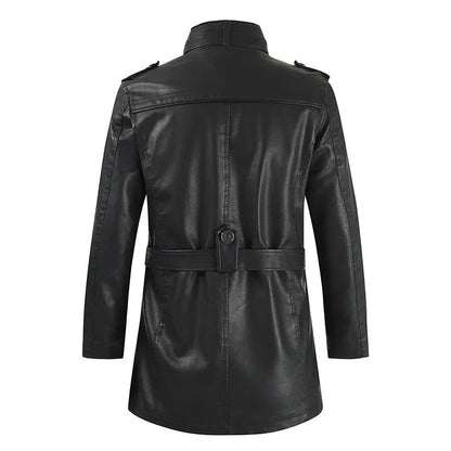 Men's Elegant Long Biker Jacket with Long Sleeve