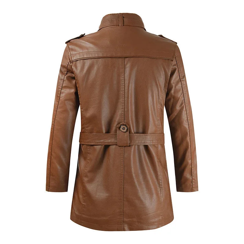 Men's Elegant Long Biker Jacket with Long Sleeve