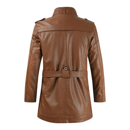 Men's Elegant Long Biker Jacket with Long Sleeve