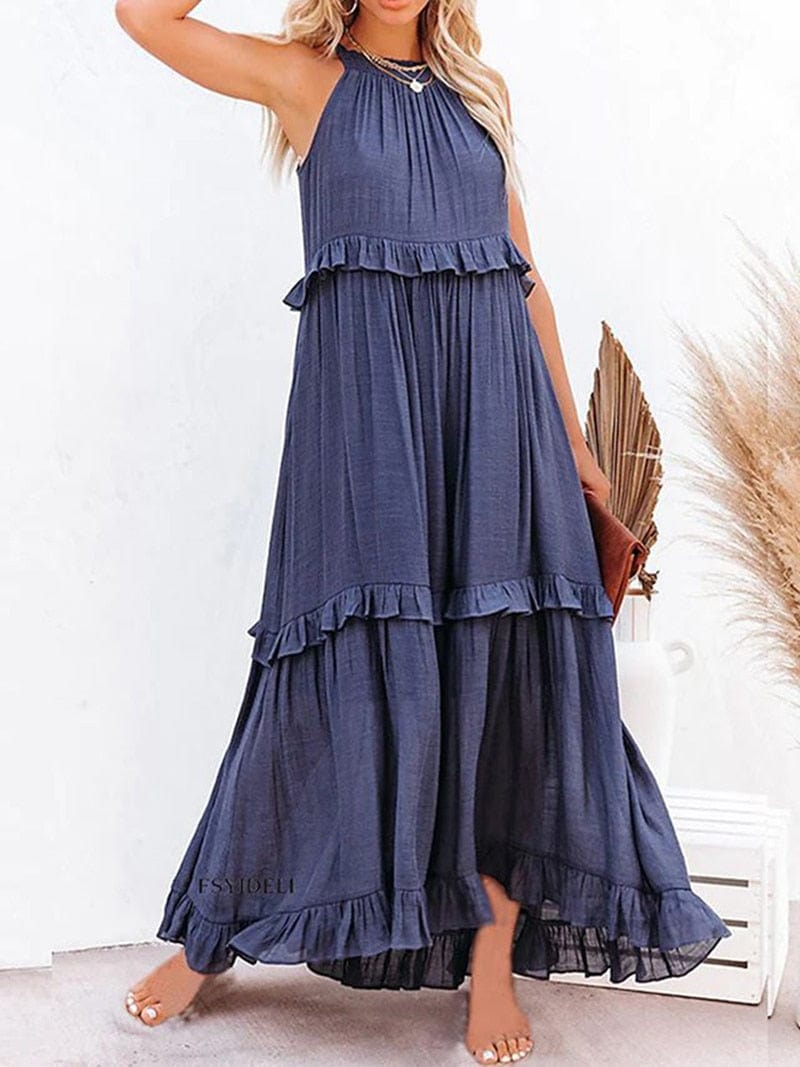 Women's Anna Marine Blue Loose Summer Festive Maxi Dress