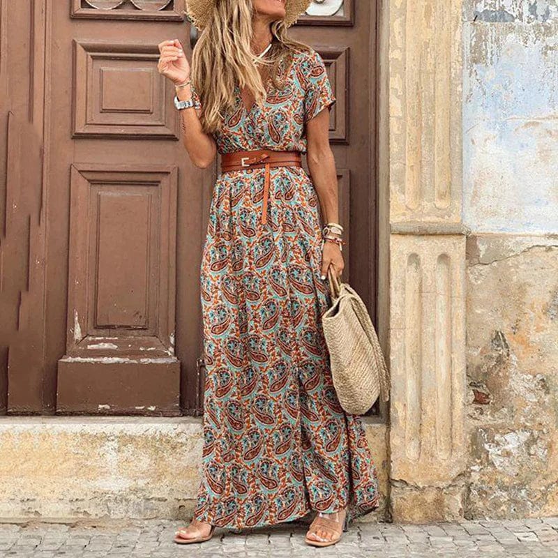 Liora | Women's Maxi Ibiza Dress in Hippie Style + Free Belt