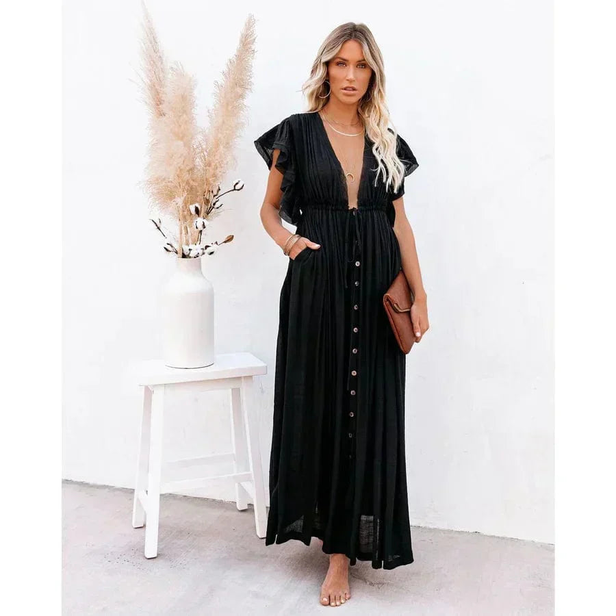 Women's Feline Maxi Black Ibiza Dress