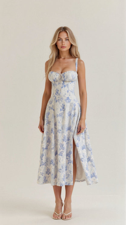 Margaret | Women's Corset Midi Dress with Side Slit