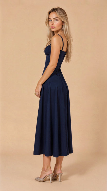 Margaret | Women's Corset Midi Dress with Side Slit