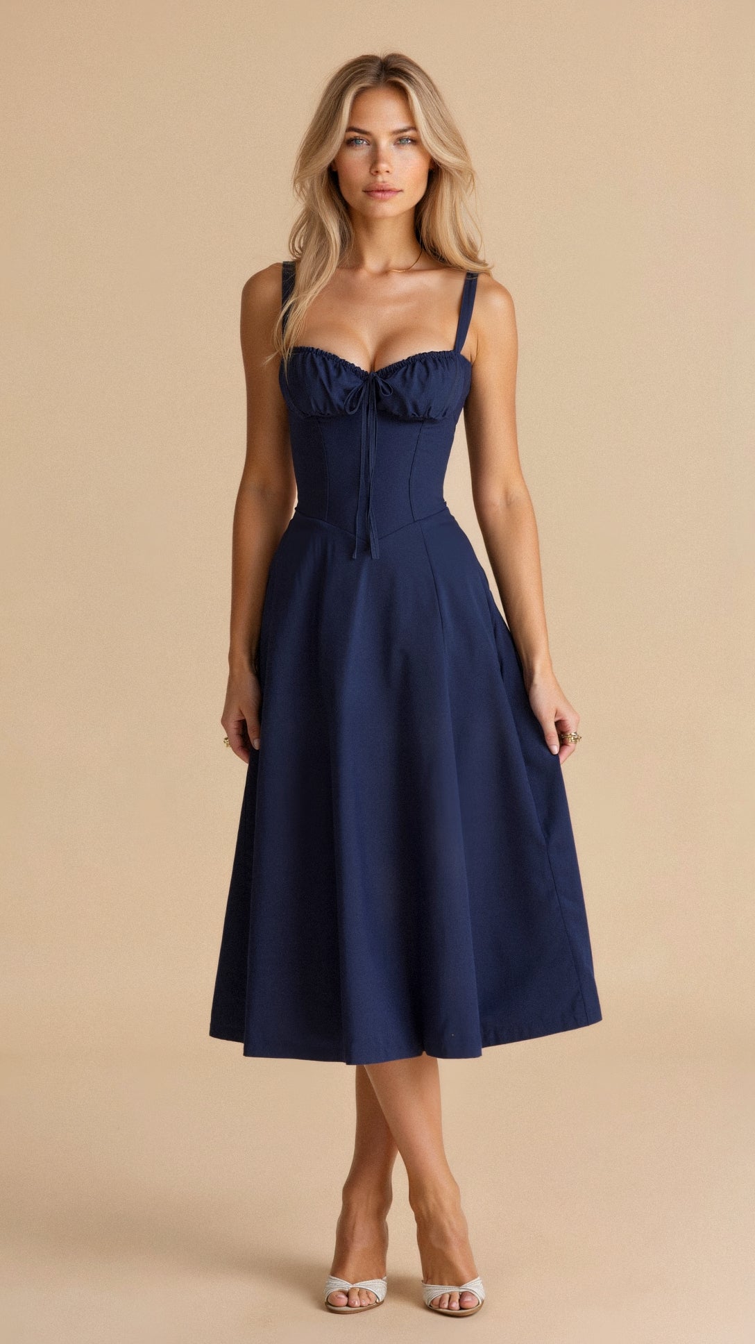Margaret | Women's Corset Midi Dress with Side Slit