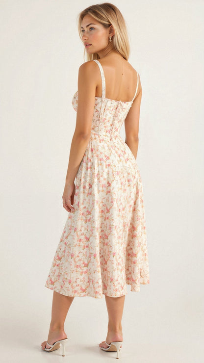Margaret | Women's Corset Midi Dress with Side Slit
