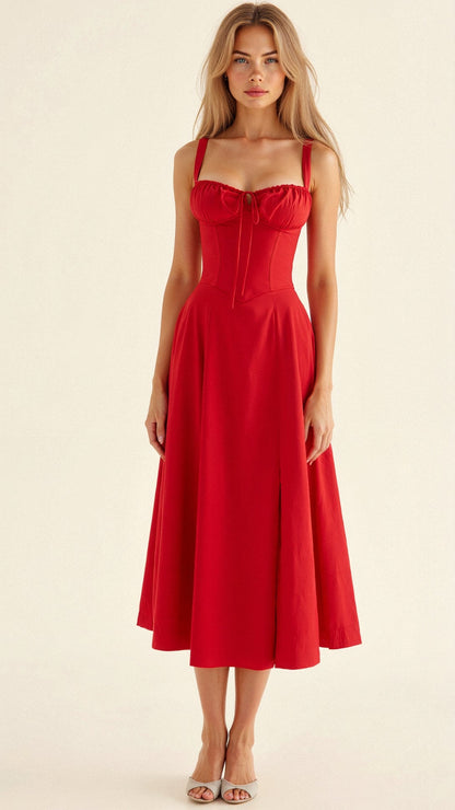 Margaret | Women's Corset Midi Dress with Side Slit