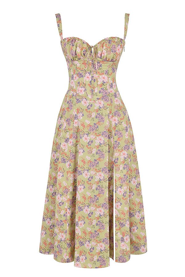 Margaret | Women's Corset Midi Dress with Side Slit